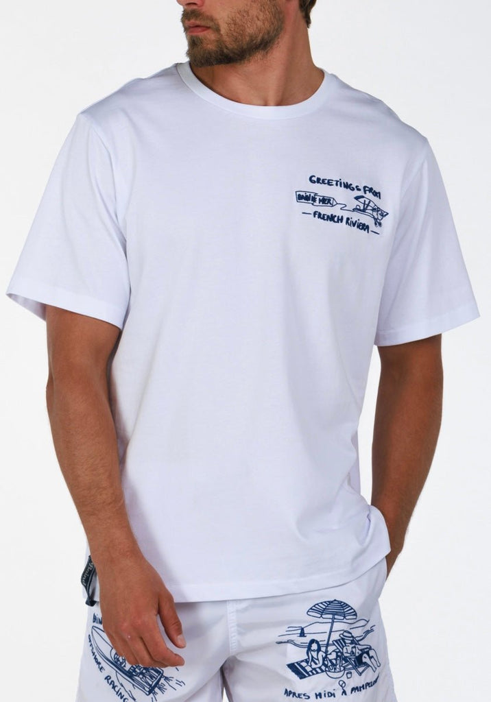 FRENCH RIVIERA WHITE | Menʼs OS T - Shirt - BAIN DE MER USA I Luxury Swimwear & Casual wear