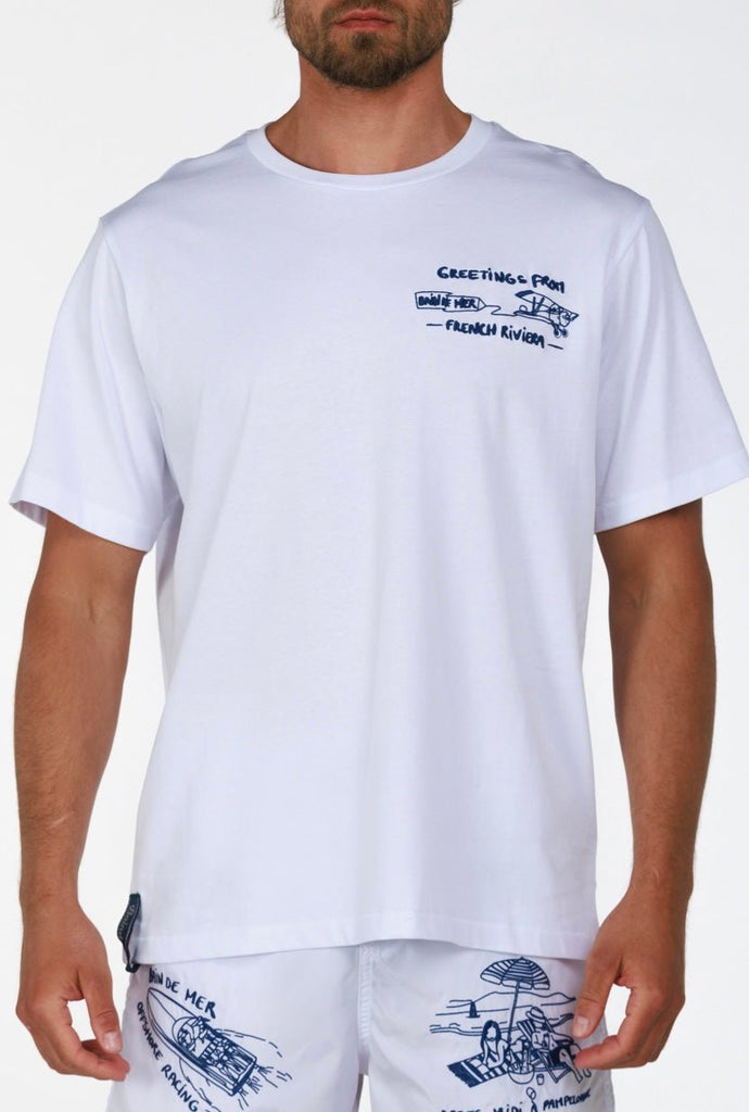 FRENCH RIVIERA WHITE | Menʼs OS T - Shirt - BAIN DE MER USA I Luxury Swimwear & Casual wear