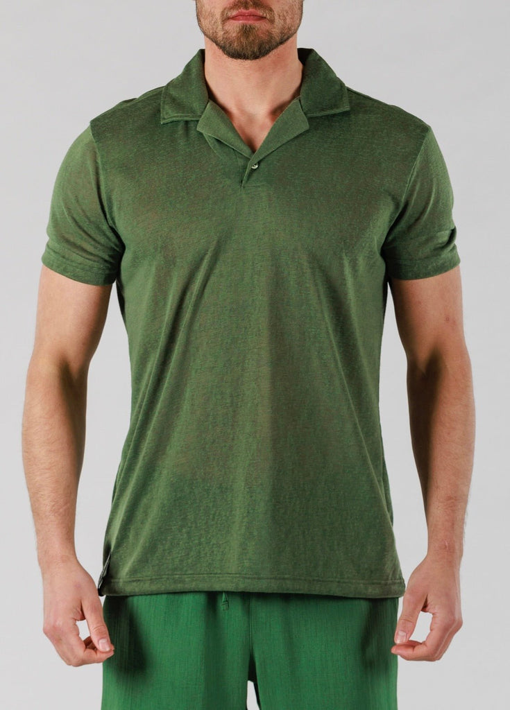 LINEN POLO | MILITARY GREEN - BAIN DE MER USA I Luxury Swimwear & Casual wear