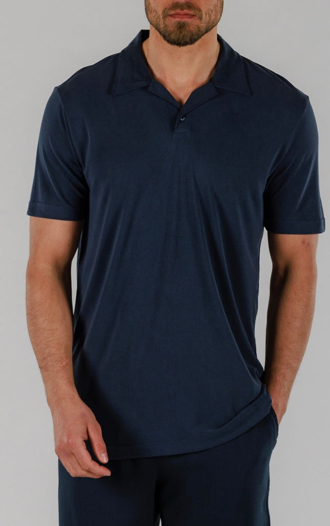 LINEN POLO | NAVY - BAIN DE MER USA I Luxury Swimwear & Casual wear