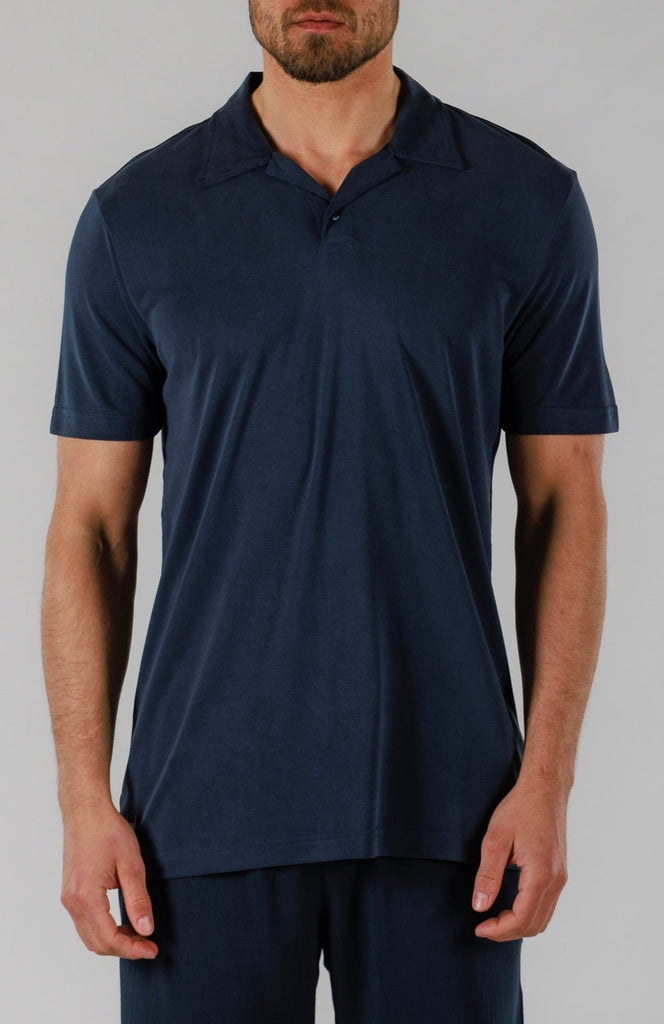 LINEN POLO | NAVY - BAIN DE MER USA I Luxury Swimwear & Casual wear