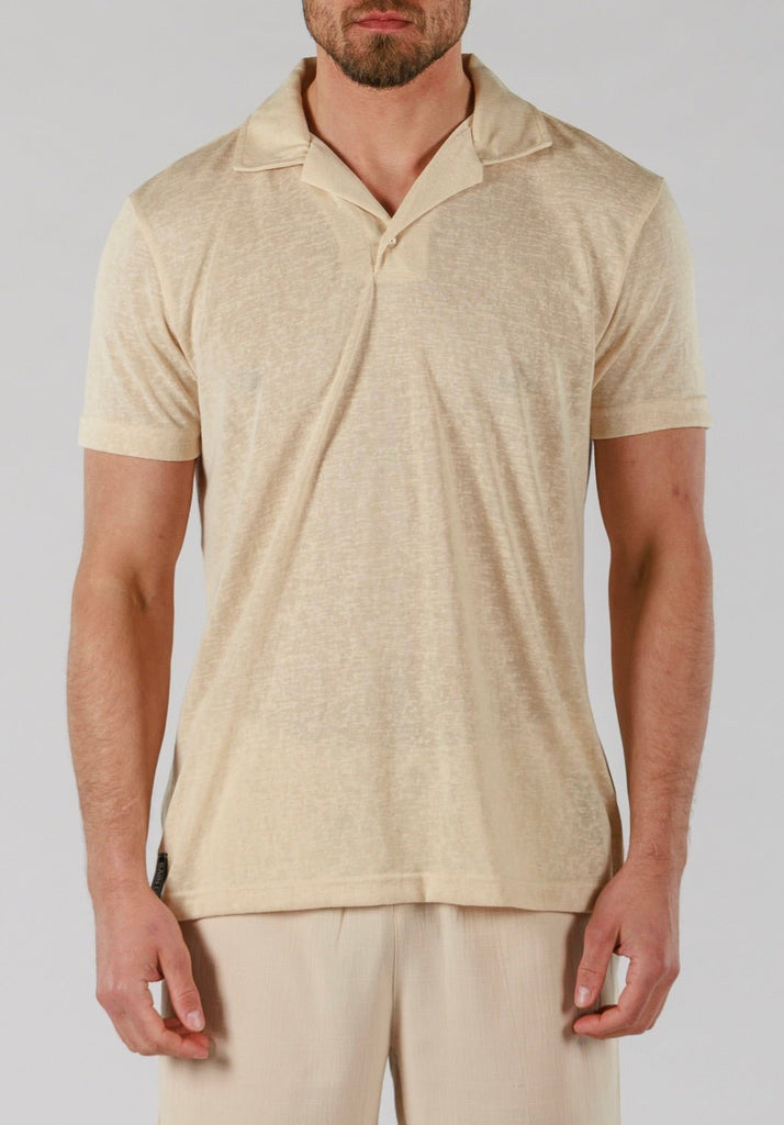 LINEN POLO | SAND - BAIN DE MER USA I Luxury Swimwear & Casual wear