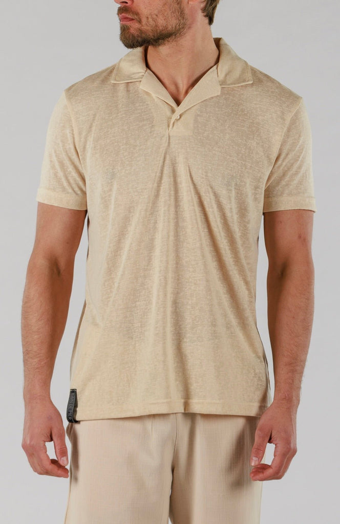 LINEN POLO | SAND - BAIN DE MER USA I Luxury Swimwear & Casual wear