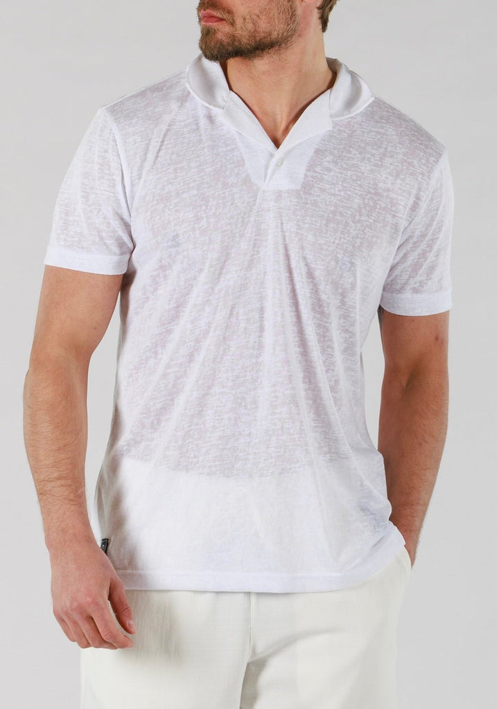 LINEN POLO | WHITE - BAIN DE MER USA I Luxury Swimwear & Casual wear