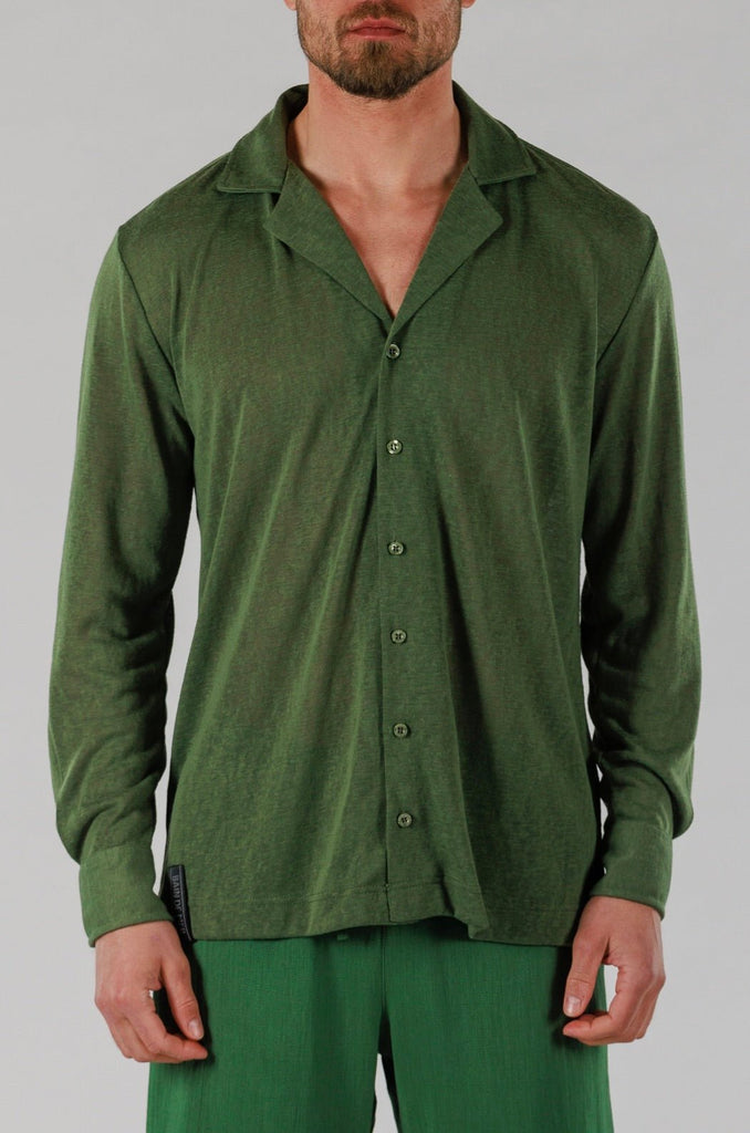 LINEN SHIRT LONG SLEEVE | MILITARY GREEN - BAIN DE MER USA I Luxury Swimwear & Casual wear