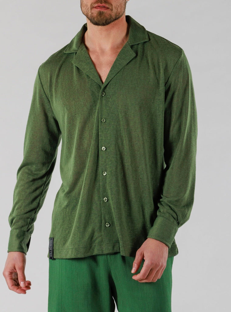 LINEN SHIRT LONG SLEEVE | MILITARY GREEN - BAIN DE MER USA I Luxury Swimwear & Casual wear