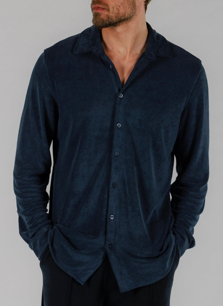 LINEN SHIRT LONG SLEEVE | NAVY - BAIN DE MER USA I Luxury Swimwear & Casual wear