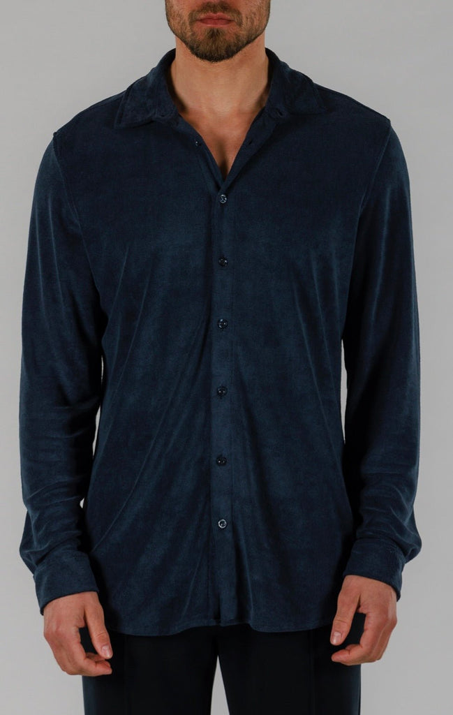 LINEN SHIRT LONG SLEEVE | NAVY - BAIN DE MER USA I Luxury Swimwear & Casual wear