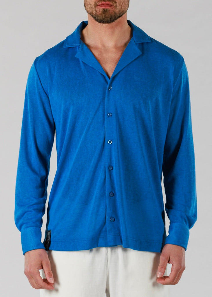 LINEN SHIRT LONG SLEEVE | REGATTA BLUE - BAIN DE MER USA I Luxury Swimwear & Casual wear