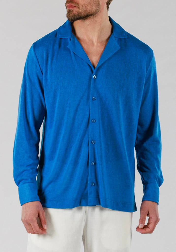 LINEN SHIRT LONG SLEEVE | REGATTA BLUE - BAIN DE MER USA I Luxury Swimwear & Casual wear