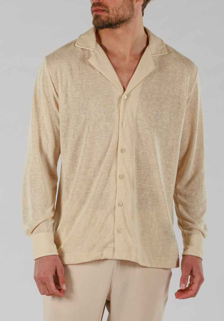 LINEN SHIRT LONG SLEEVE | SAND - BAIN DE MER USA I Luxury Swimwear & Casual wear