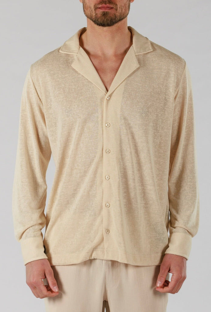 LINEN SHIRT LONG SLEEVE | SAND - BAIN DE MER USA I Luxury Swimwear & Casual wear