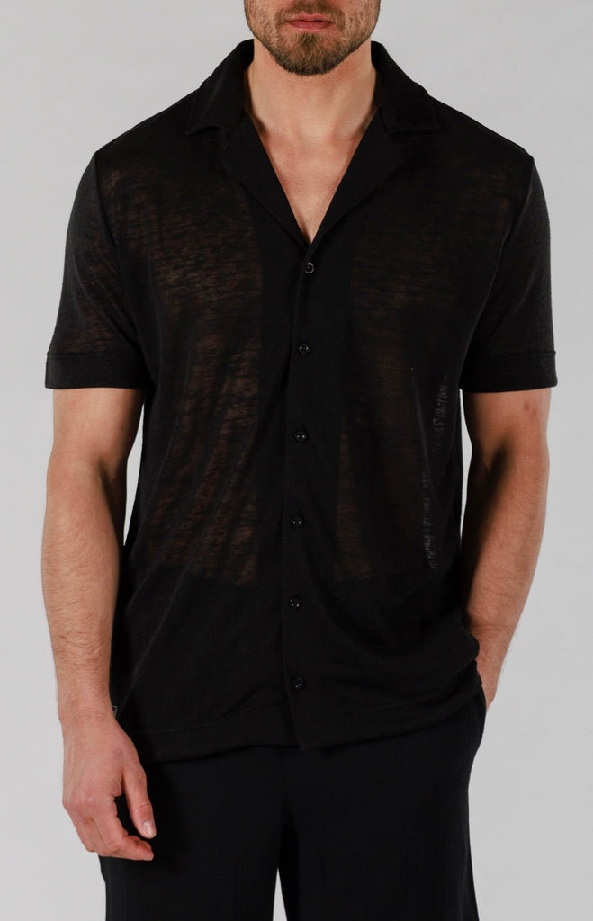 LINEN SHIRT SHORT SLEEVE | BLACK - BAIN DE MER USA I Luxury Swimwear & Casual wear