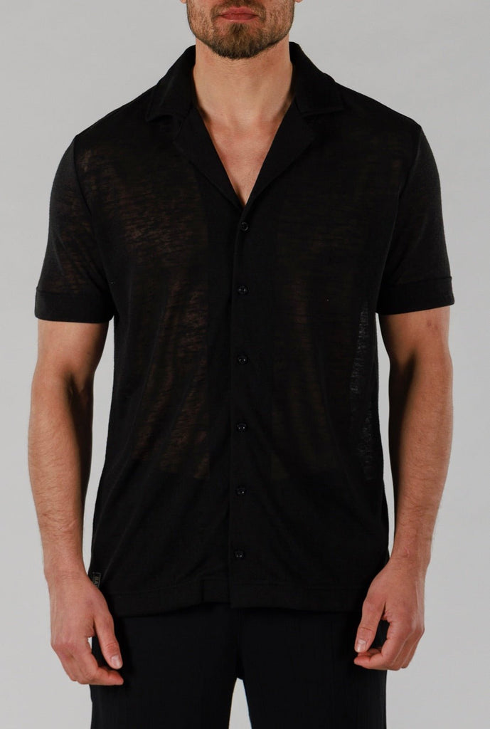 LINEN SHIRT SHORT SLEEVE | BLACK - BAIN DE MER USA I Luxury Swimwear & Casual wear