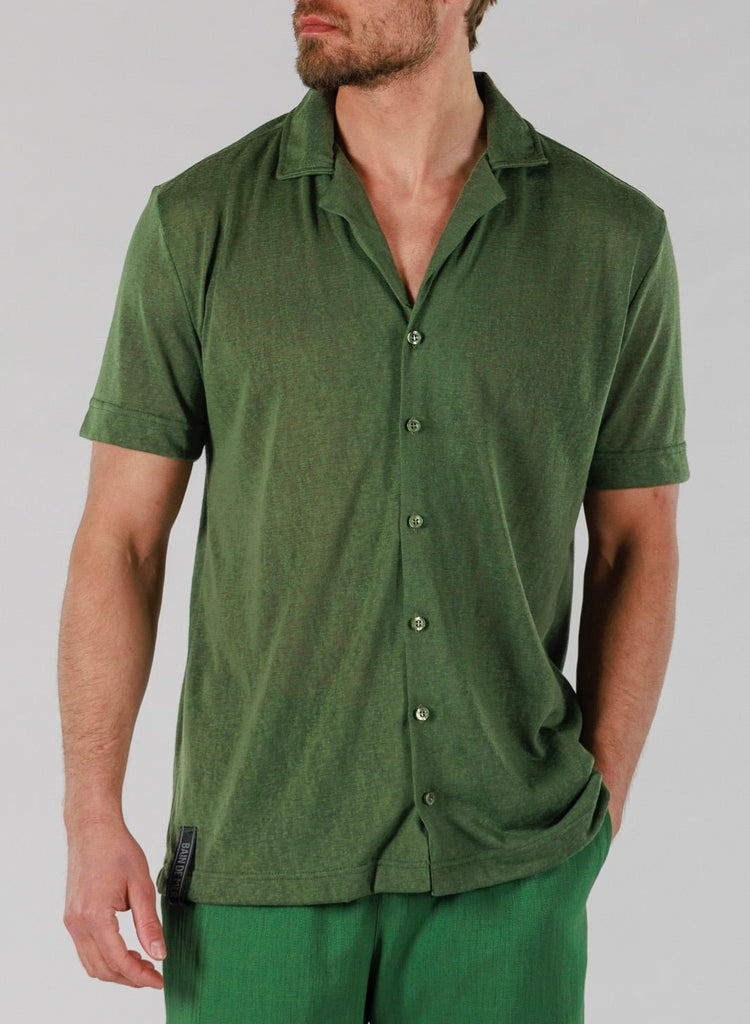 LINEN SHIRT SHORT SLEEVE | MILITARY GREEN - BAIN DE MER USA I Luxury Swimwear & Casual wear