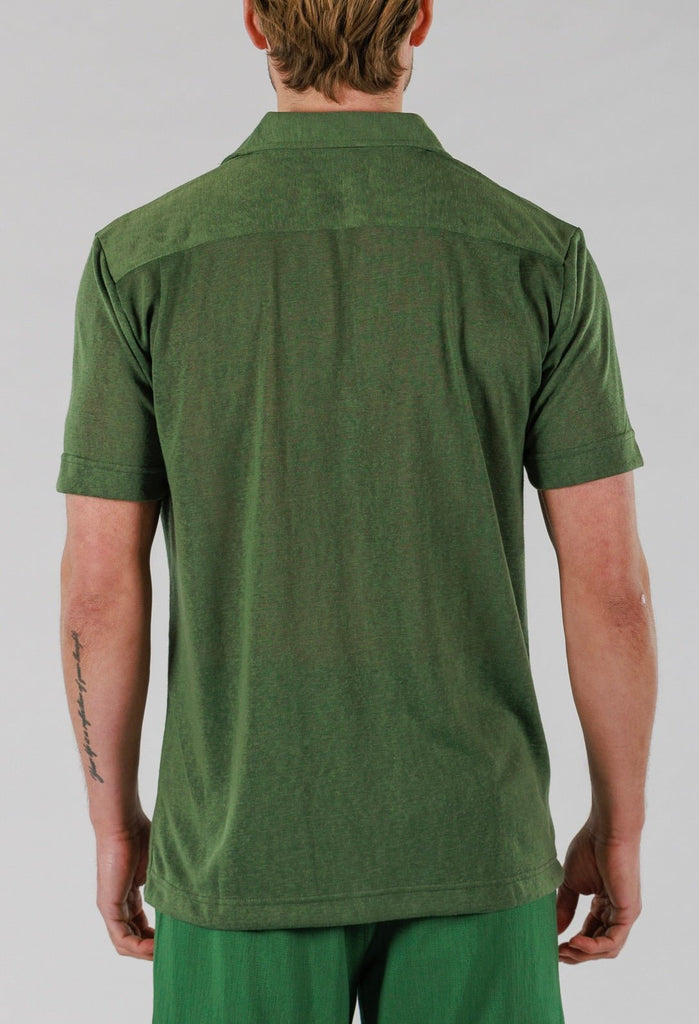 LINEN SHIRT SHORT SLEEVE | MILITARY GREEN - BAIN DE MER USA I Luxury Swimwear & Casual wear