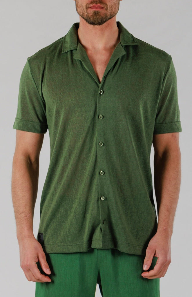 LINEN SHIRT SHORT SLEEVE | MILITARY GREEN - BAIN DE MER USA I Luxury Swimwear & Casual wear