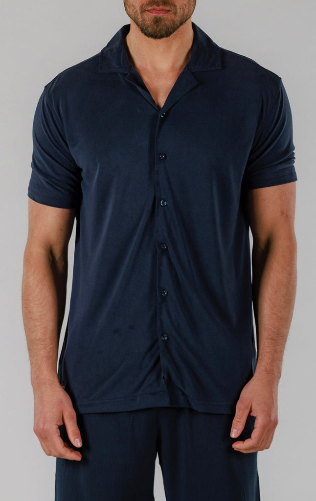 LINEN SHIRT SHORT SLEEVE | NAVY - BAIN DE MER USA I Luxury Swimwear & Casual wear