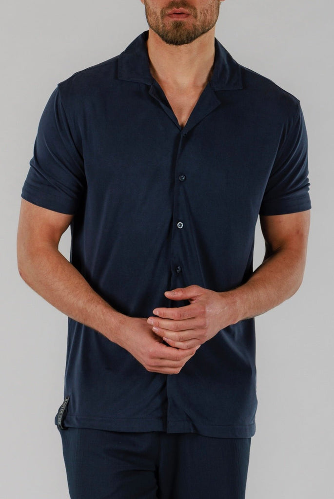 LINEN SHIRT SHORT SLEEVE | NAVY - BAIN DE MER USA I Luxury Swimwear & Casual wear