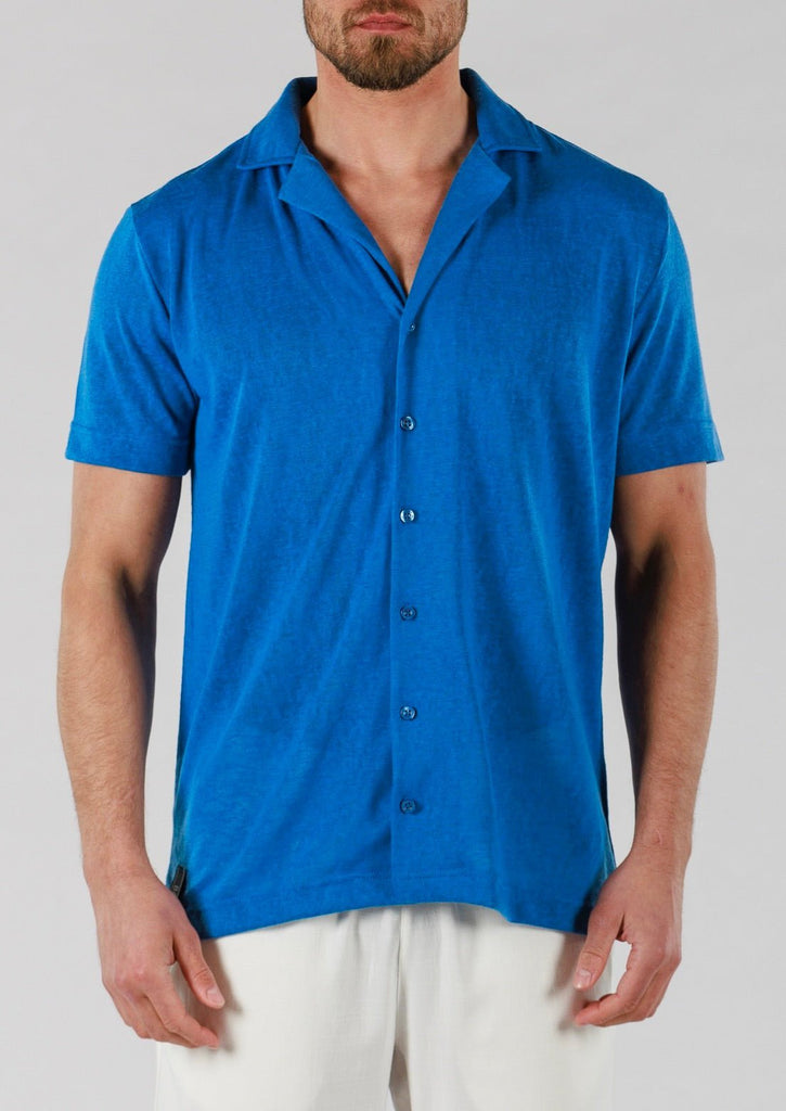 LINEN SHIRT SHORT SLEEVE | REGATTA BLUE - BAIN DE MER USA I Luxury Swimwear & Casual wear