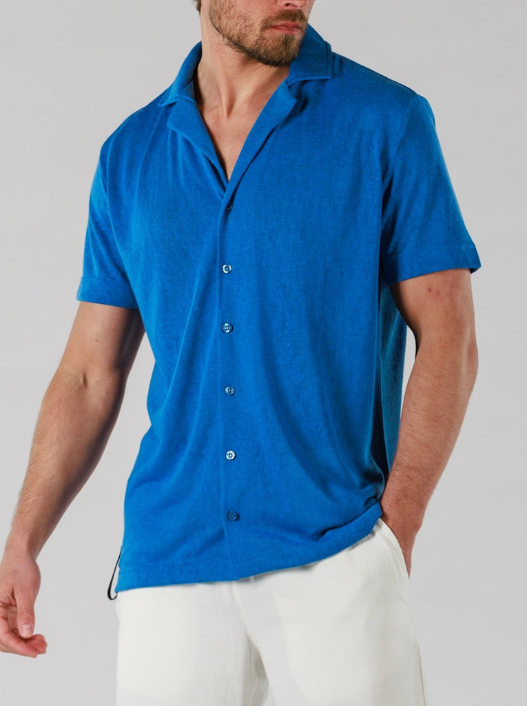 LINEN SHIRT SHORT SLEEVE | REGATTA BLUE - BAIN DE MER USA I Luxury Swimwear & Casual wear