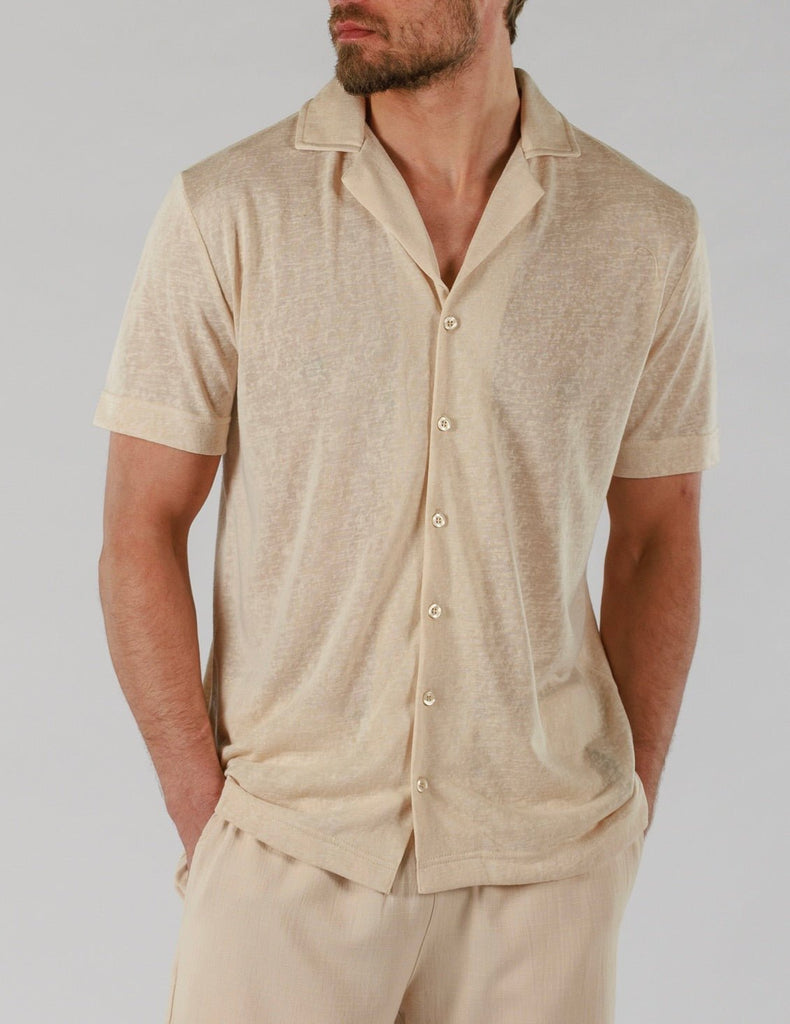 LINEN SHIRT SHORT SLEEVE | SAND - BAIN DE MER USA I Luxury Swimwear & Casual wear