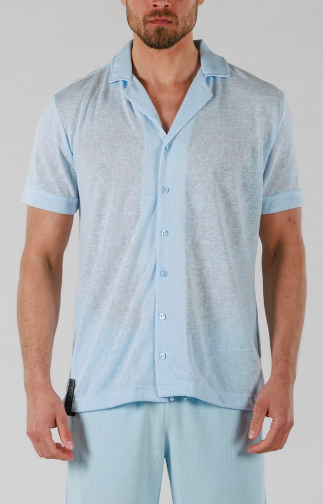 LINEN SHIRT SHORT SLEEVE | SKY BLUE - BAIN DE MER USA I Luxury Swimwear & Casual wear