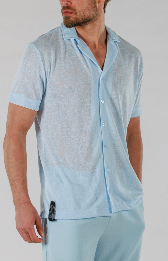 LINEN SHIRT SHORT SLEEVE | SKY BLUE - BAIN DE MER USA I Luxury Swimwear & Casual wear