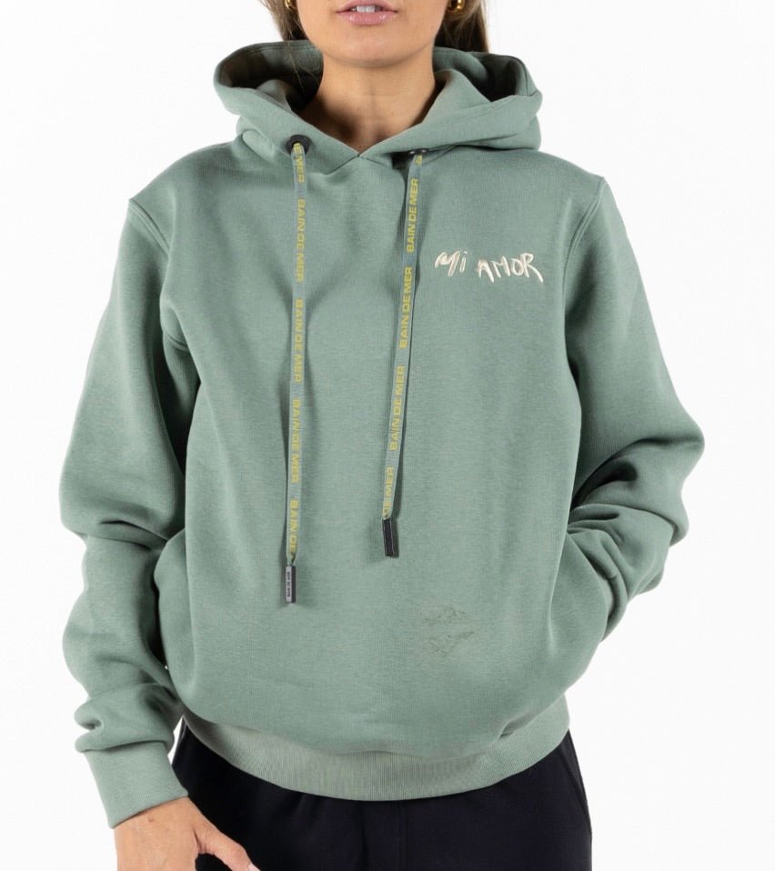 MI AMOR MILITARY GREEN / WOMAN'S COTTON HOODIE - BAIN DE MER USA I Luxury Swimwear & Casual wear