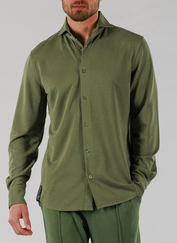 PIQUE SHIRT LONG SLEEVE | MILITARY GREEN - BAIN DE MER USA I Luxury Swimwear & Casual wear