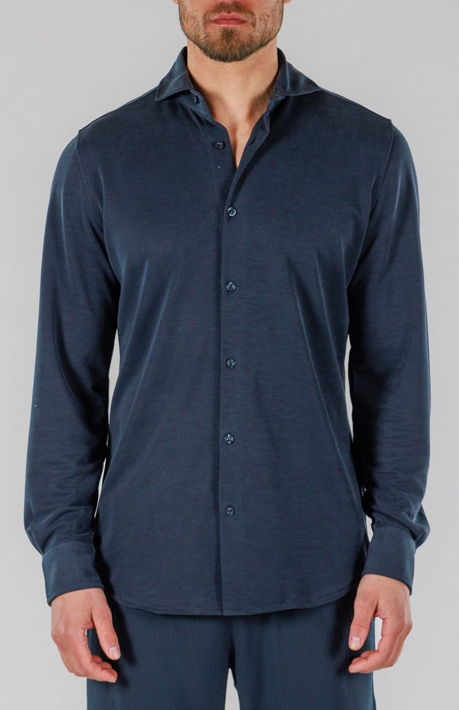 PIQUE SHIRT LONG SLEEVE | NAVY BLUE - BAIN DE MER USA I Luxury Swimwear & Casual wear