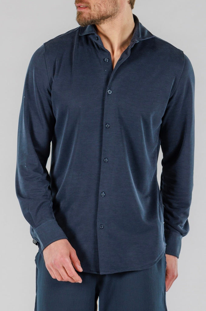 PIQUE SHIRT LONG SLEEVE | NAVY BLUE - BAIN DE MER USA I Luxury Swimwear & Casual wear