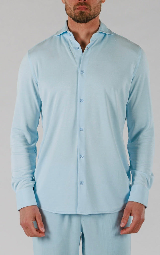 PIQUE SHIRT LONG SLEEVE | SKY BLUE - BAIN DE MER USA I Luxury Swimwear & Casual wear