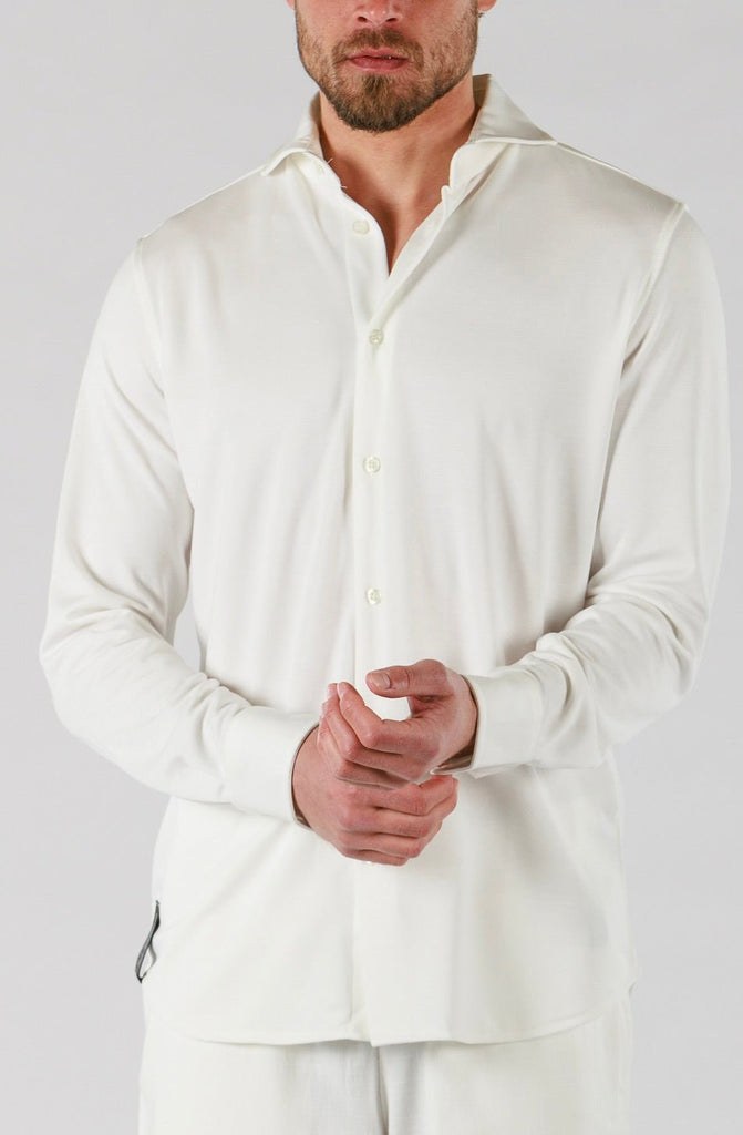 PIQUE SHIRT LONG SLEEVE | WHITE - BAIN DE MER USA I Luxury Swimwear & Casual wear