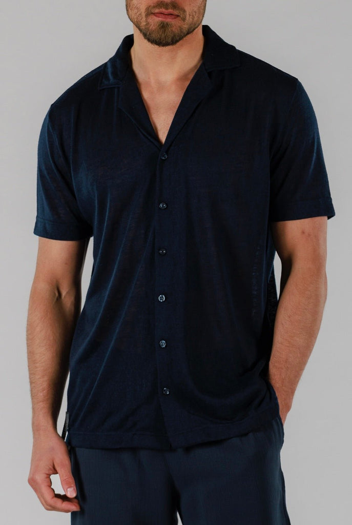 SCUBA SHIRT SHORT SLEEVE | NAVY - BAIN DE MER USA I Luxury Swimwear & Casual wear