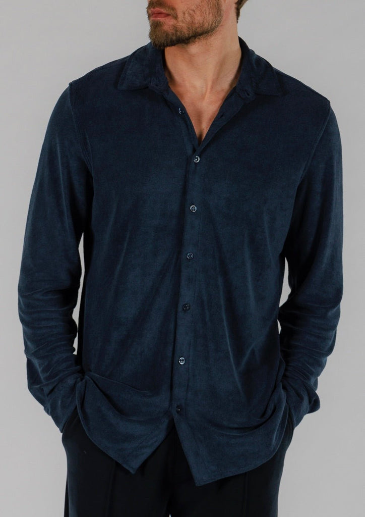 TERRY SHIRT LONG SLEEVE | NAVY - BAIN DE MER USA I Luxury Swimwear & Casual wear