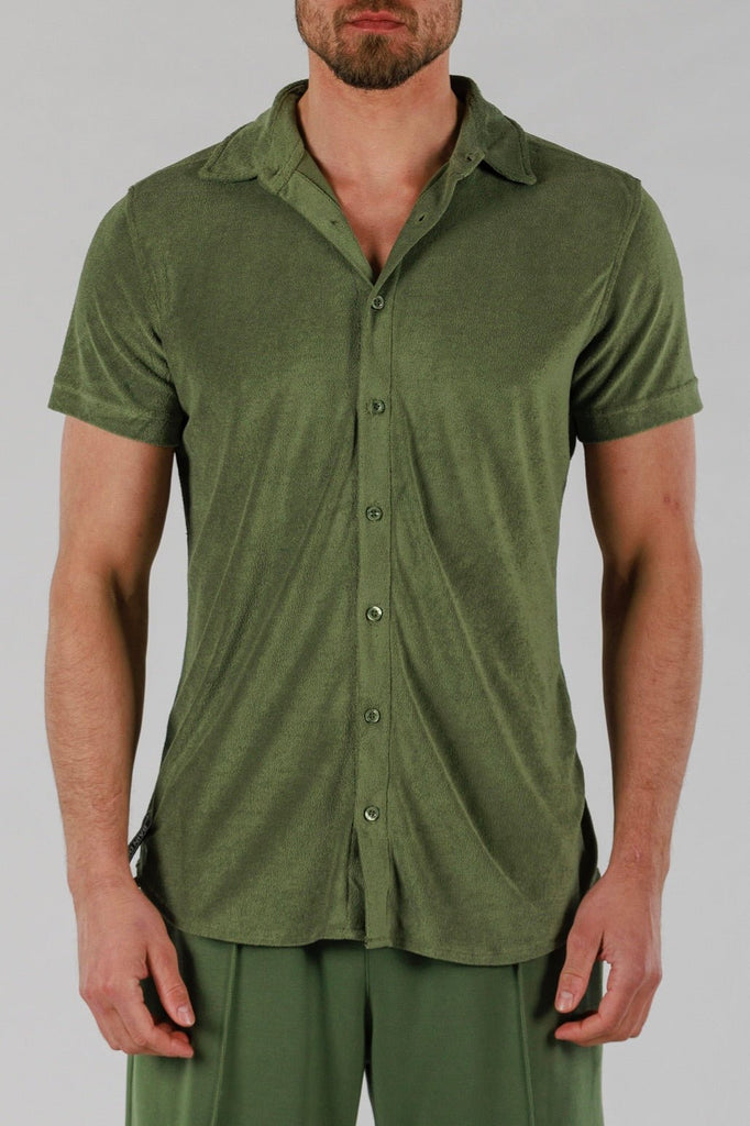 TERRY SHIRT SHORT SLEEVE | MILITARY GREEN - BAIN DE MER USA I Luxury Swimwear & Casual wear