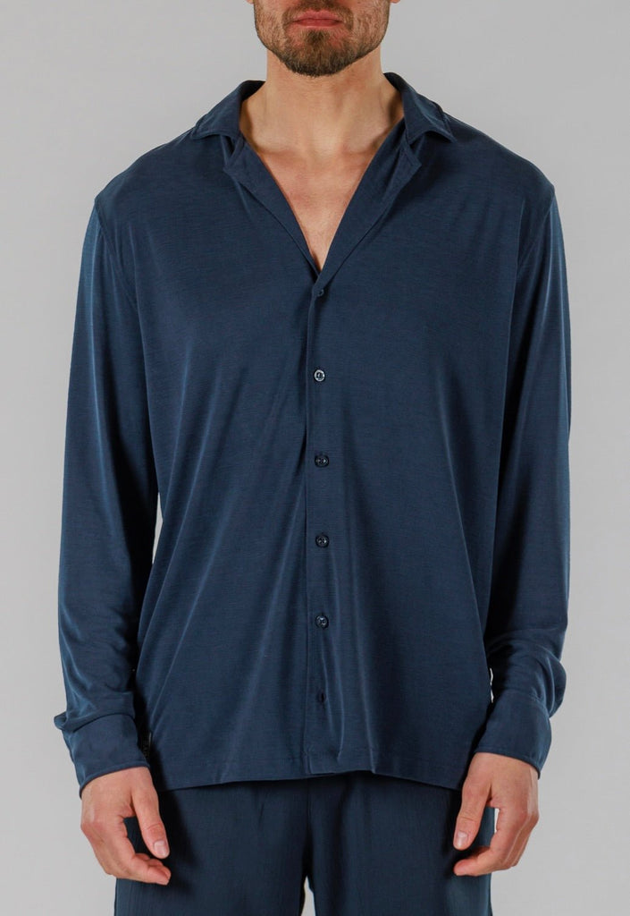 VEIL WOOD SHIRT LONG SLEEVE | NAVY - BAIN DE MER USA I Luxury Swimwear & Casual wear