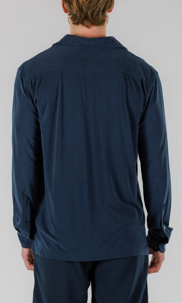 VEIL WOOD SHIRT LONG SLEEVE | NAVY - BAIN DE MER USA I Luxury Swimwear & Casual wear