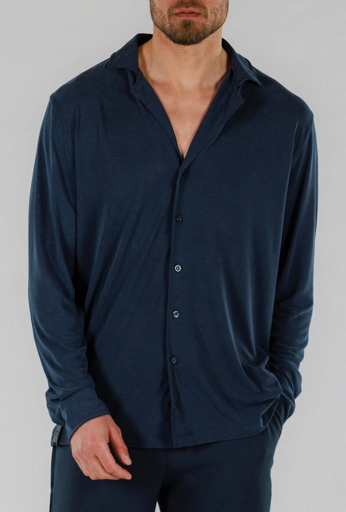 VEIL WOOD SHIRT LONG SLEEVE | NAVY - BAIN DE MER USA I Luxury Swimwear & Casual wear