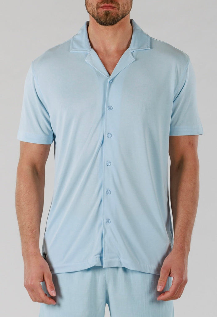 VEIL WOOD SHIRT SHORT SLEEVE | SKY BLUE - BAIN DE MER USA I Luxury Swimwear & Casual wear