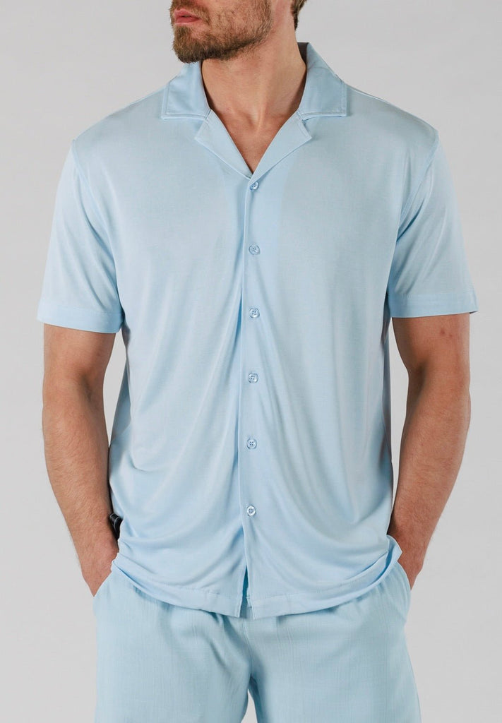 VEIL WOOD SHIRT SHORT SLEEVE | SKY BLUE - BAIN DE MER USA I Luxury Swimwear & Casual wear