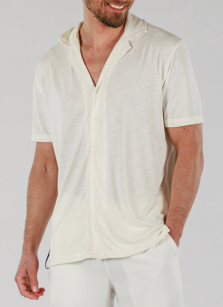 VEIL WOOD SHIRT SHORT SLEEVE | WHITE - BAIN DE MER USA I Luxury Swimwear & Casual wear