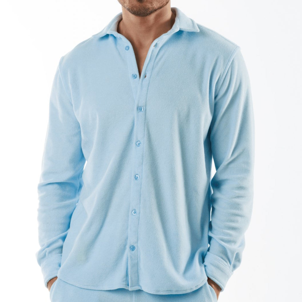 BAGATELLE SKY BLUE | Towelling Long Sleeve Shirt - BAIN DE MER USA I Luxury swimwear & casual wear