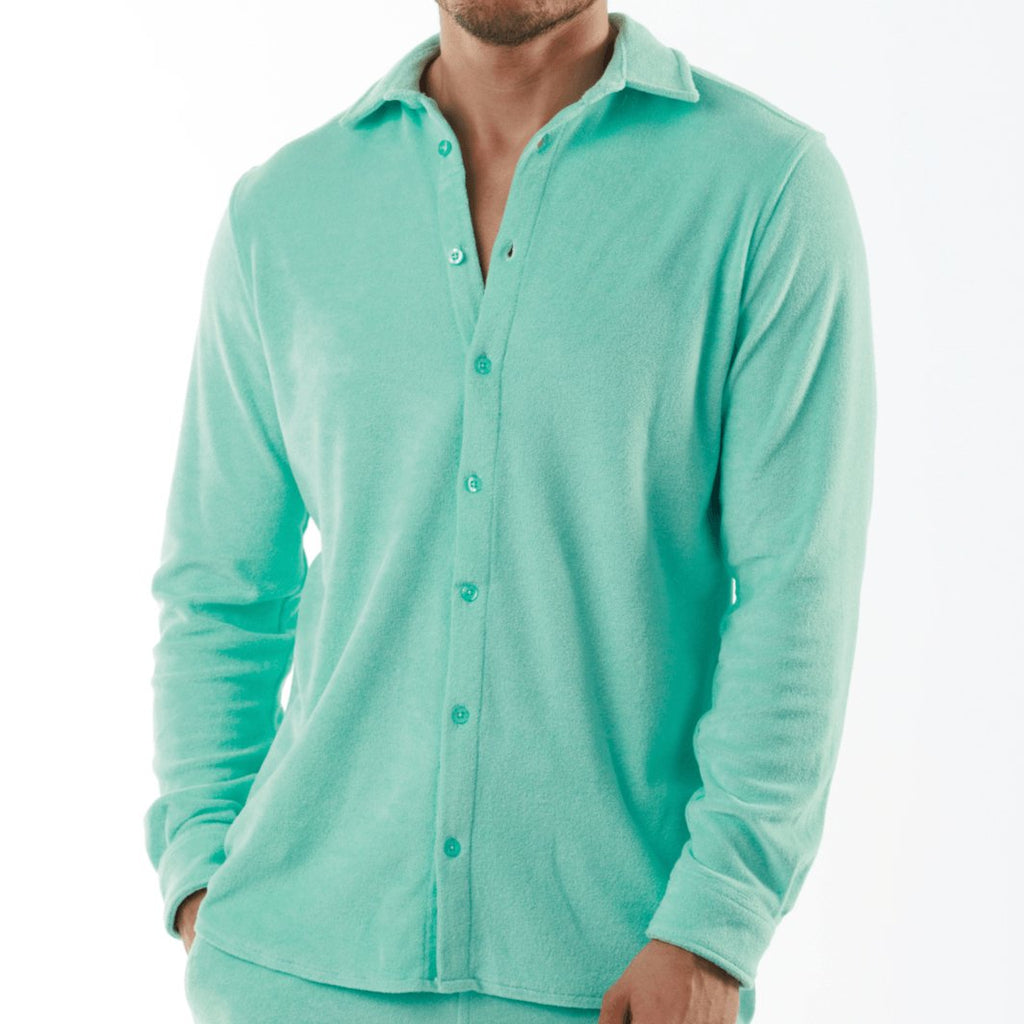 BAGATELLE TIFFANY BLUE | Towelling Long Sleeve Shirt - BAIN DE MER USA I Luxury Swimwear & Casual wear