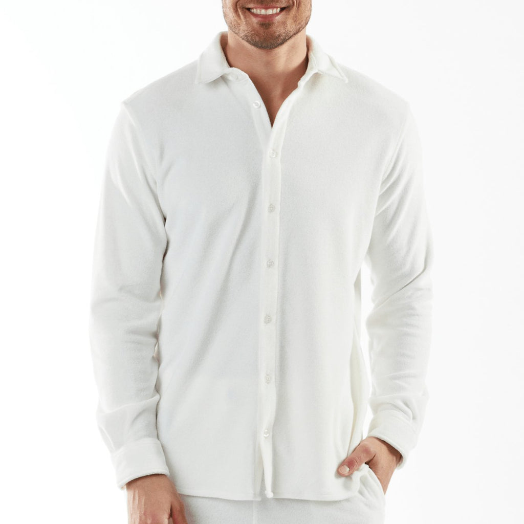 BAGATELLE WHITE | Towelling Long Sleeve Shirt - BAIN DE MER USA I Luxury Swimwear & Casual wear