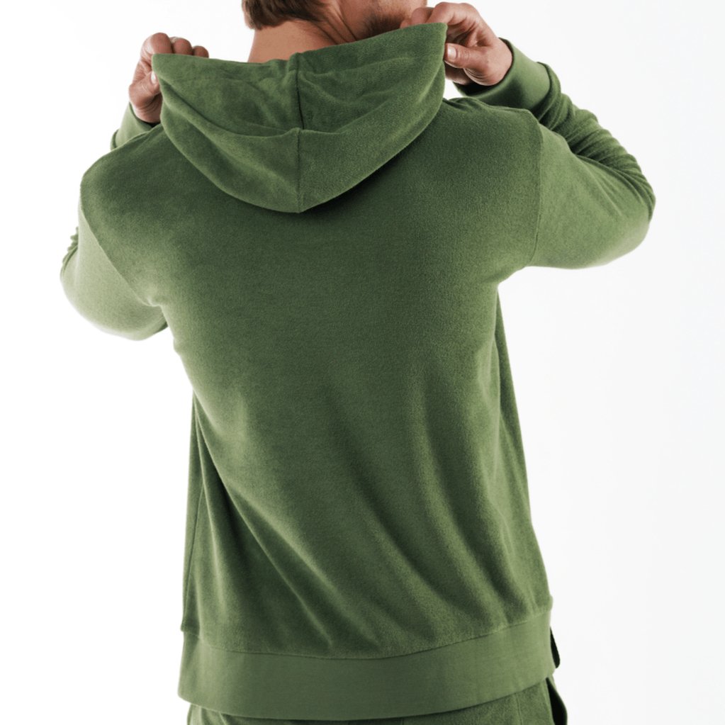 BOHEME MILITARY GREEN | Towelling Hoodie - BAIN DE MER USA I Luxury swimwear & casual wear