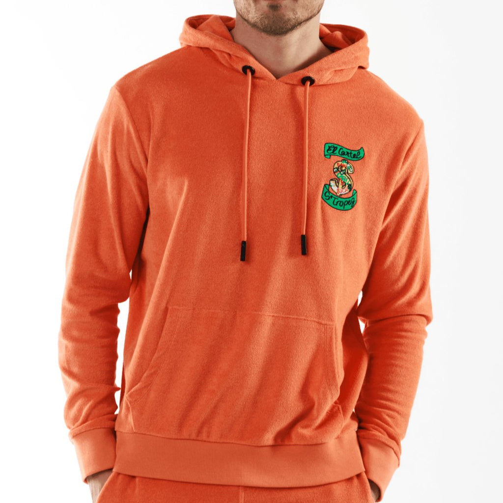 BOHEME ORANGE | Towelling Hoodie ESCOBART MOKE - BAIN DE MER USA I Luxury swimwear & casual wear