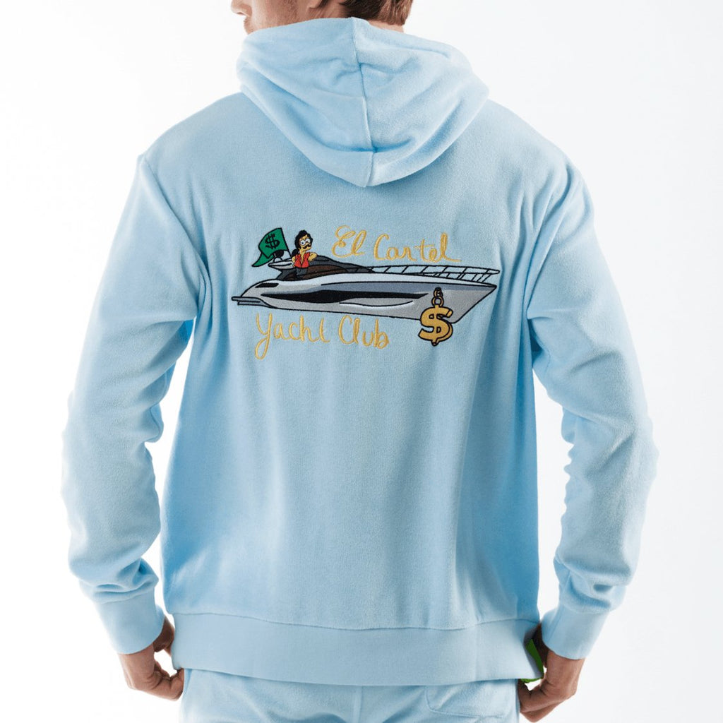 BOHEME SKY BLUE | Towelling Hoodie YACHT CLUB - BAIN DE MER USA I Luxury swimwear & casual wear