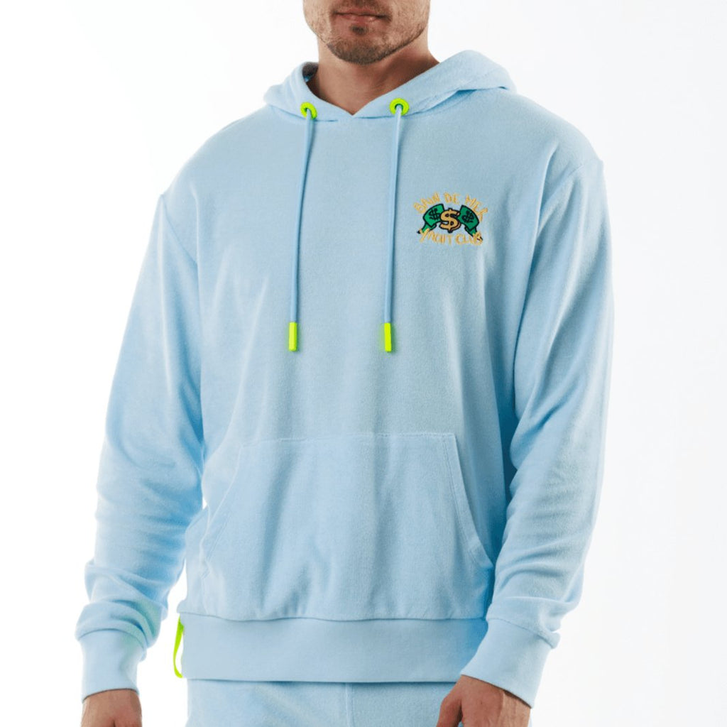 BOHEME SKY BLUE | Towelling Hoodie YACHT CLUB - BAIN DE MER USA I Luxury swimwear & casual wear